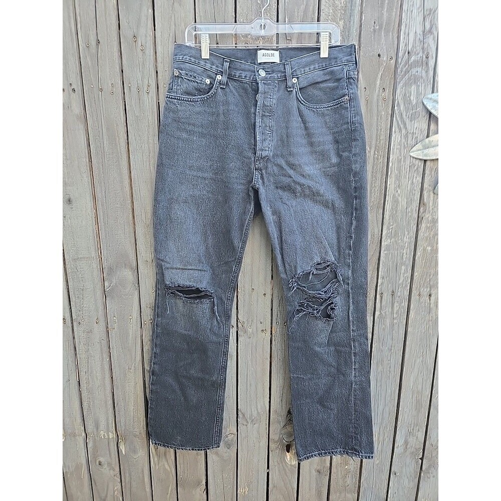 Agolde Womens Jeans Lana Jean Loose Fit Straight Black Button Fly Sz 30